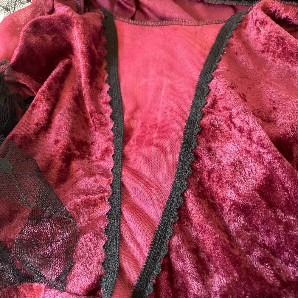 Gothic Rose Maiden One Piece Dress Stand Up Collar Cranberry/Black Girls Med 7-8 - Picture 7 of 12